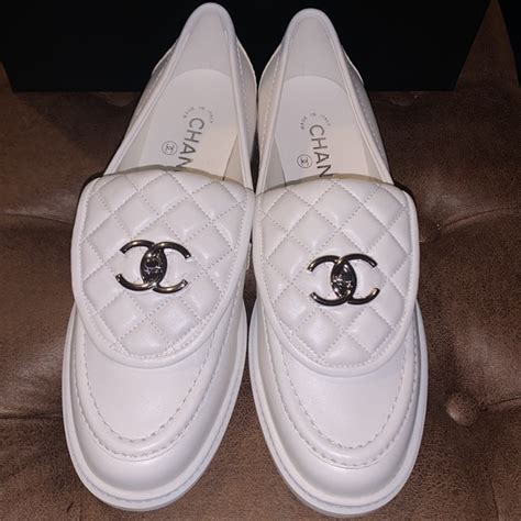 chanel loafers white|Chanel platform loafers.